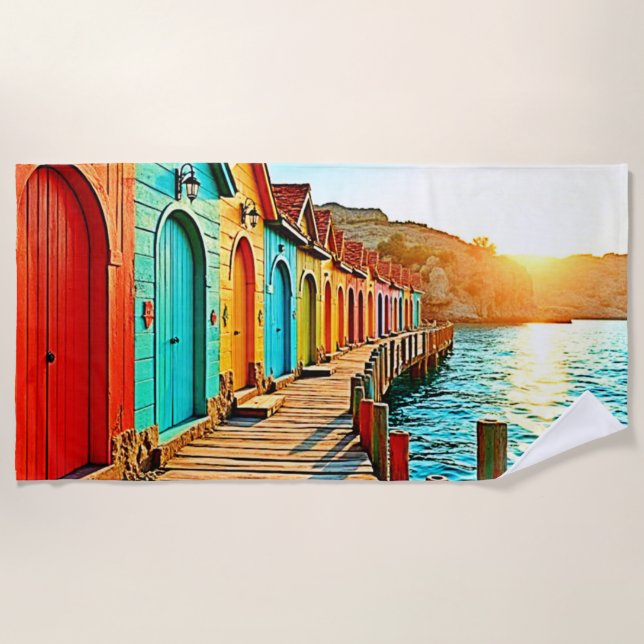 Sunset Bliss: Seaside Hues Beach Towel (Front)