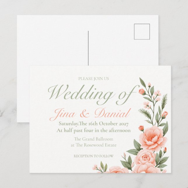 Sunset Bloom - Green Announcement Postcard (Front/Back)