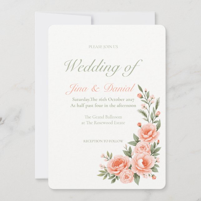 Sunset Bloom - Green Invitation (Front)