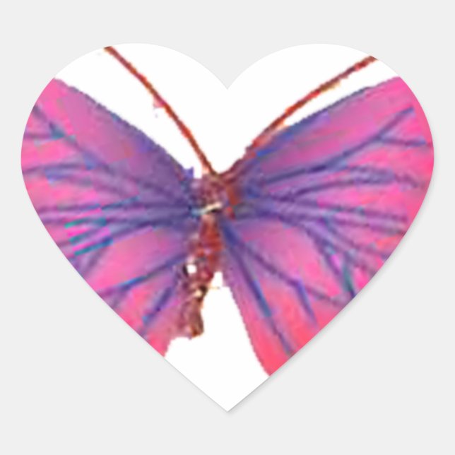 "Sunset Bloom" Red and Purple Butterfly Art Print Heart Sticker (Front)