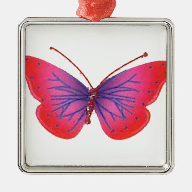 "Sunset Bloom" Red and Purple Butterfly Art Print Metal Ornament (Front)