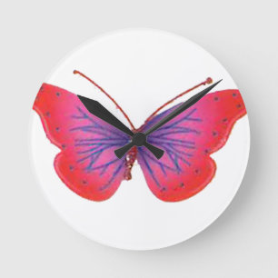 "Sunset Bloom" Red and Purple Butterfly Art Print Round Clock