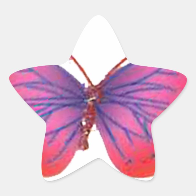 "Sunset Bloom" Red and Purple Butterfly Art Print Star Sticker (Front)