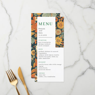 Sunset Blooms: Vintage 70's Orange Floral  Wedding Menu
