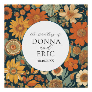 Sunset Blooms: Vintage 70's Orange Floral Wedding Poster