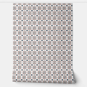 Sunset Blossom Mini - Coral, Navy, White Wallpaper