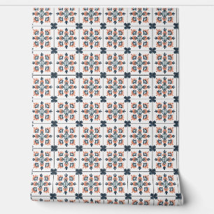 Sunset Blossom Petite - Coral, Navy, White  Wallpaper