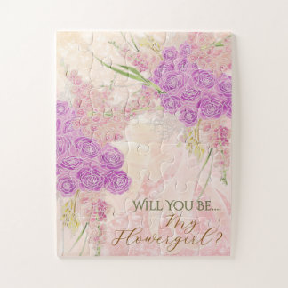 Sunset Blush Blush Bow  Rose Bouquet-Flower Girl Jigsaw Puzzle