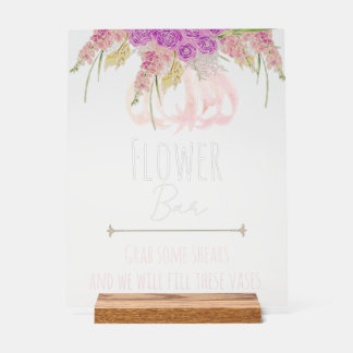 Sunset Blush Bow and Rose Bouquet Flower Bar Acrylic Sign