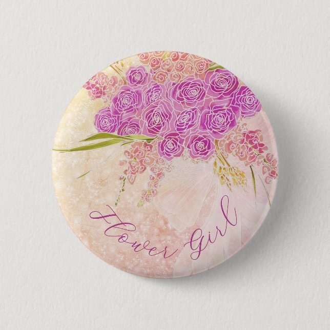 Sunset Blush Bow Bright rose Flower girl 2 Inch Round Button (Front)