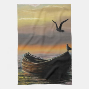 Sunset Boat Kitchen Towel