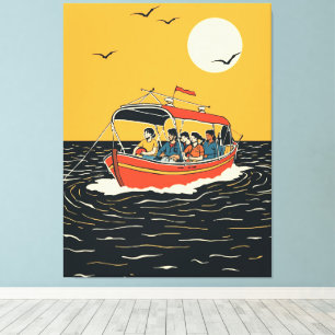Sunset Boat Ride – Retro Minimalist Canvas Print