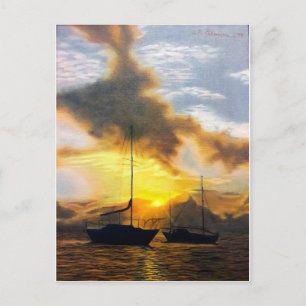 Sunset Boats - It's okay to move things around Holiday Postcard