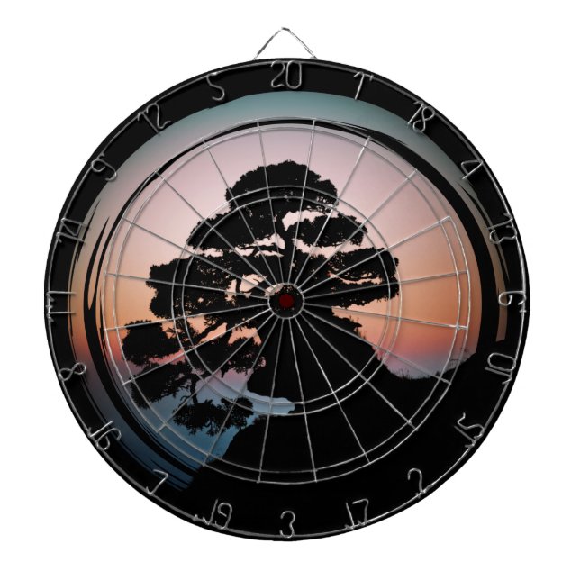 Sunset Bonsai Tree Ceramic Tile Desk Organizer Gol Dartboard (Front)