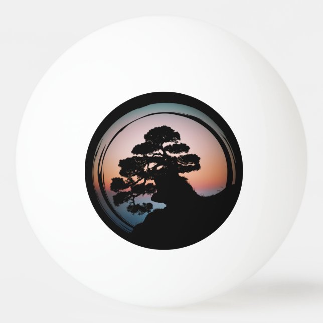 Sunset Bonsai Tree Ceramic Tile Desk Organizer Gol Ping Pong Ball (Front)