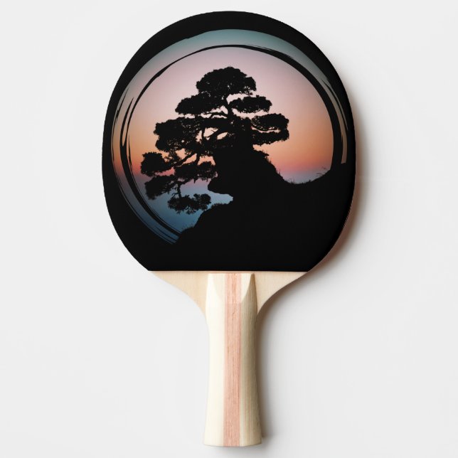 Sunset Bonsai Tree Ceramic Tile Desk Organizer Gol Ping Pong Paddle (Front)