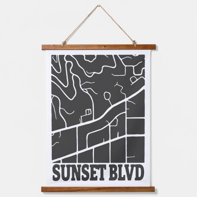 Sunset Boulevard - Dark Minimal Street Map Art Hanging Tapestry (Front)