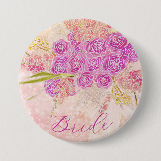 Sunset bow Bright Rose Bouquet Brides 3 Inch Round Button