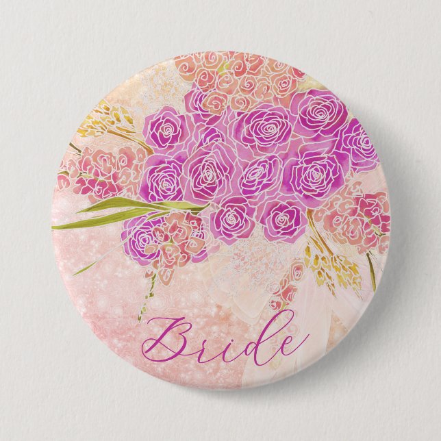 Sunset bow Bright Rose Bouquet Brides 3 Inch Round Button (Front)