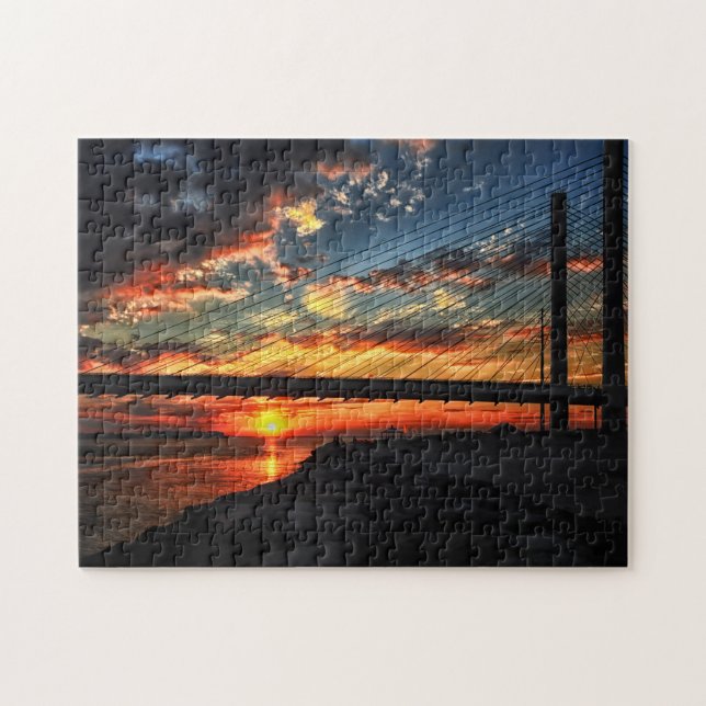 Sunset Bridge at the Indian River Inlet Jigsaw Puzzle (Horizontal)