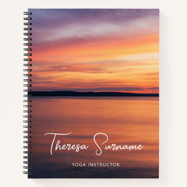 Sunset By A Lake Yoga Teacher Yoga Instructor Notebook (Front)