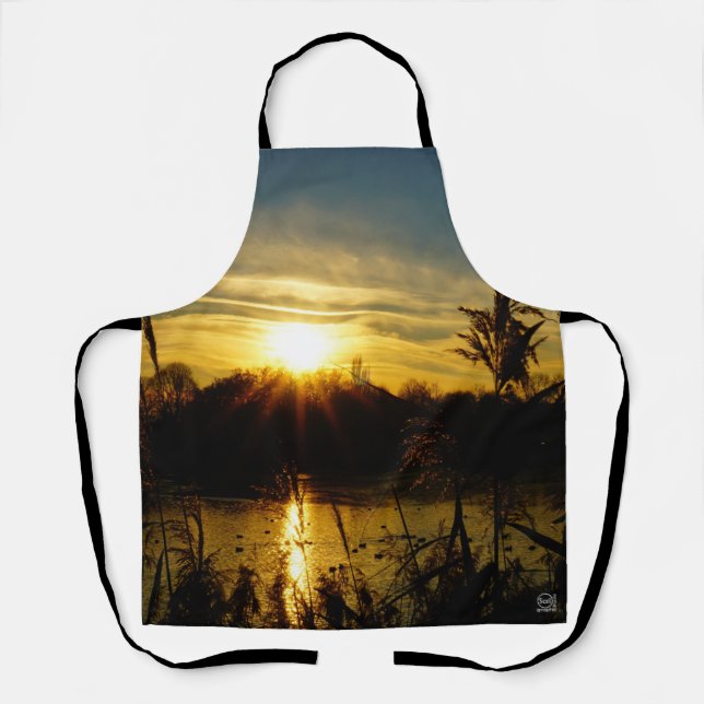 Sunset by a small lake with reed plumes. apron (Front)
