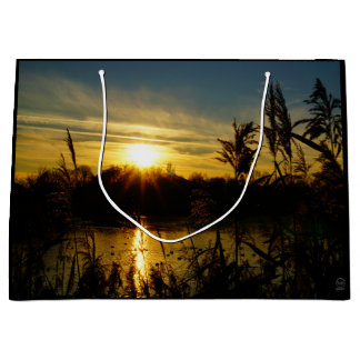 Sunset by a small lake with reed plumes. large gift bag