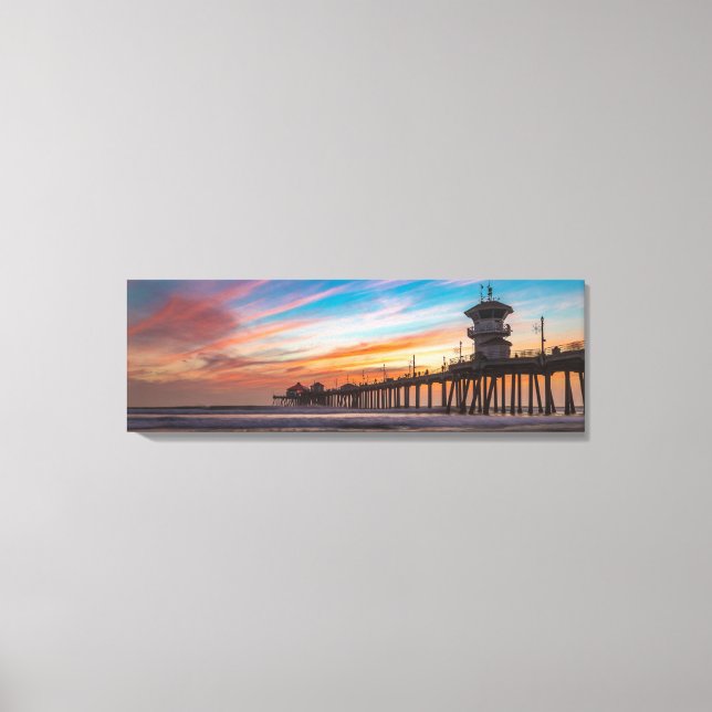 Sunset by Huntington Beach Pier in California Canvas Print (Front)