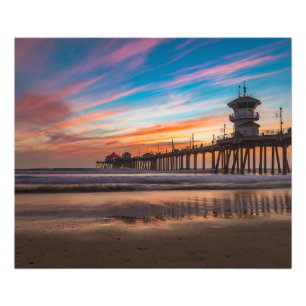 Sunset by the Huntington Beach Pier in California Photo Print