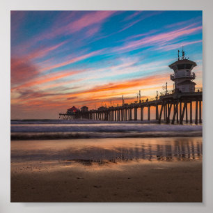 Sunset by the Huntington Beach Pier in California Poster