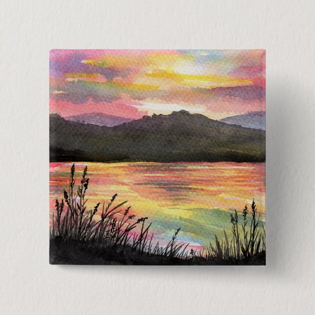 Sunset by the Lake 2 Inch Square Button (Front)