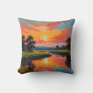 Sunset by the River Throw Pillow