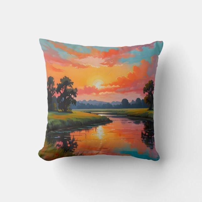 Sunset by the River Throw Pillow (Front)