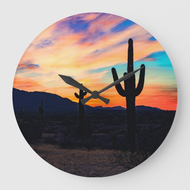 Sunset Cactus Desert Dusk Large Clock (Front)