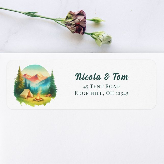 Sunset Camping In Mountains (A great camping address label for many occasions. )