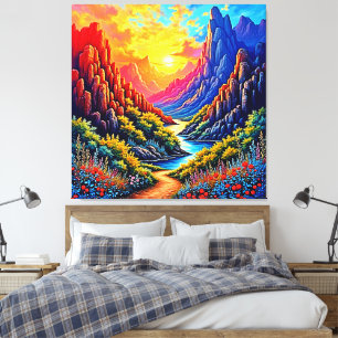 Sunset Canyon River Art Canvas Print
