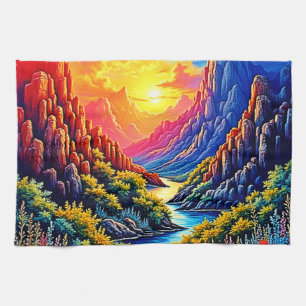 Sunset Canyon River Art Kitchen Towel
