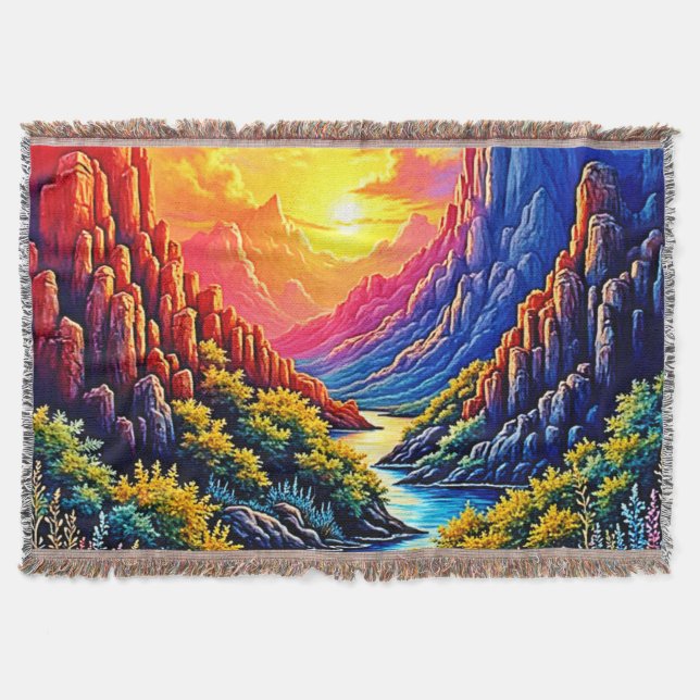  Sunset Canyon River Art Throw Blanket (Front)
