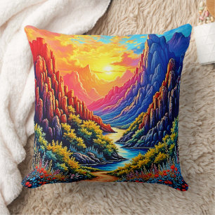 Sunset Canyon River Art Throw Pillow