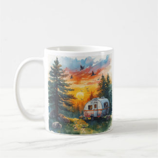 Sunset Caravan Camping Illustration Mug