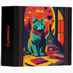 Sunset Cat Books And Wine Binder