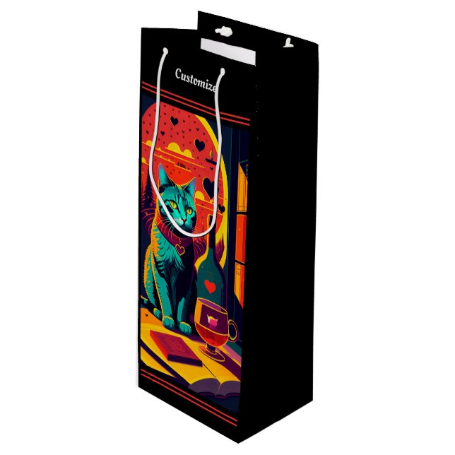 Sunset Cat Books And Wine  Gift Bag (Front Angled)