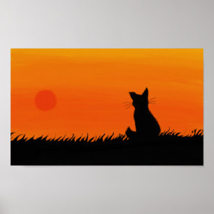 Sunset cat poster