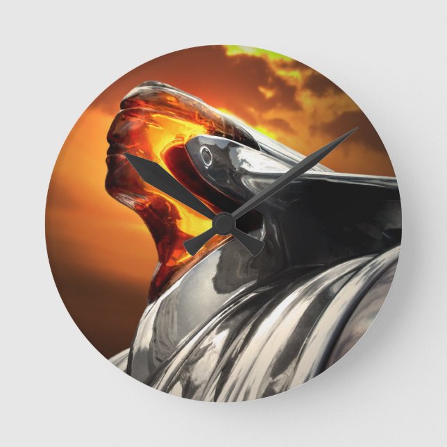 Sunset Chief Pontiac Chieftain Classic Car Round Clock (Front)