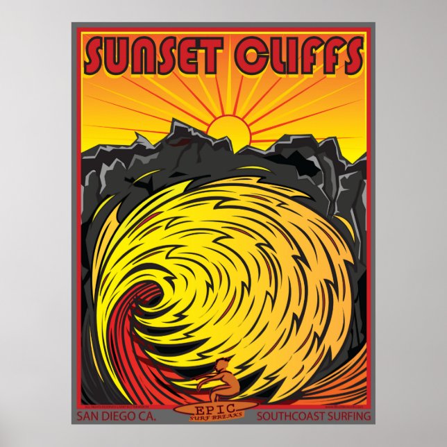 SUNSET CLIFFS SAN DIEGO CALIFORNIA SURFING POSTER (Front)
