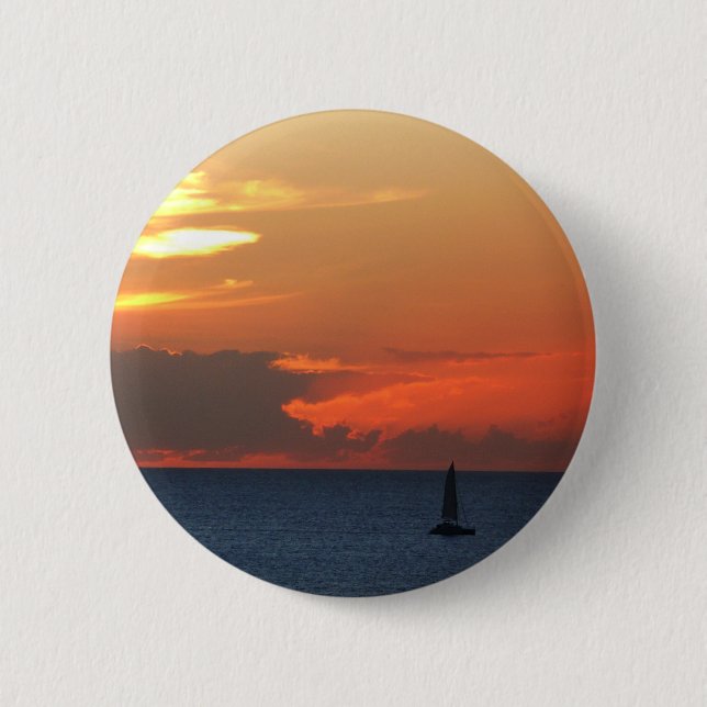 Sunset Clouds and Sailboat Seascape 2 Inch Round Button (Front)