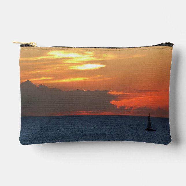 Sunset Clouds and Sailboat Seascape Accessory Pouch (Front)