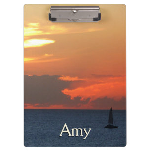 Sunset Clouds and Sailboat Seascape Clipboard