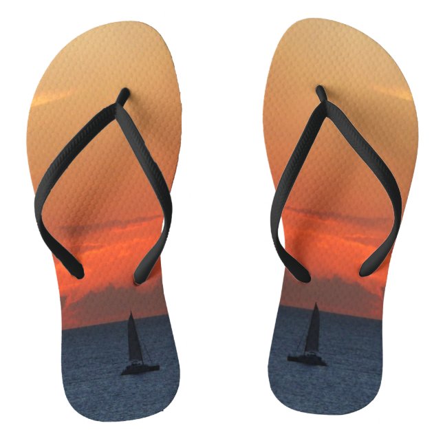 Sunset Clouds and Sailboat Seascape Flip Flops (Footbed)