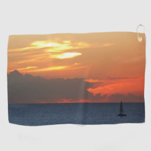 Sunset Clouds and Sailboat Seascape Golf Towel